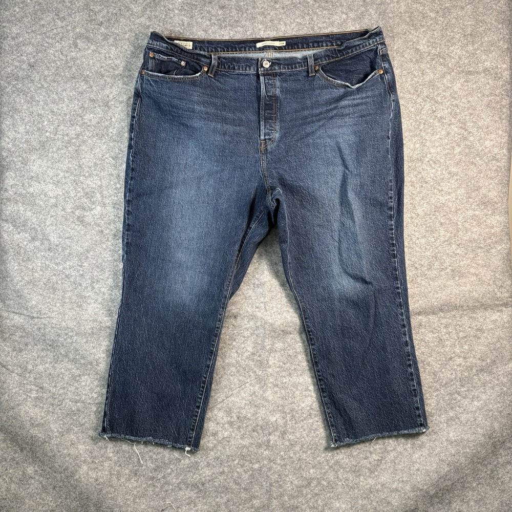 LEVIS Wedgie Straight Jeans Women's Size 24W Blue Distressed Button Fly Denim